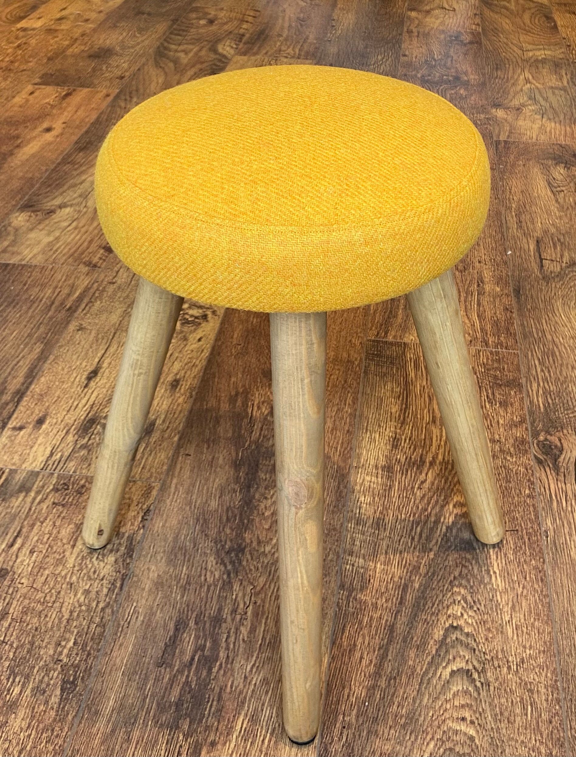 Harris Tweed Dressing Table Stool Yellow With Rustic Wooden Etsy UK
