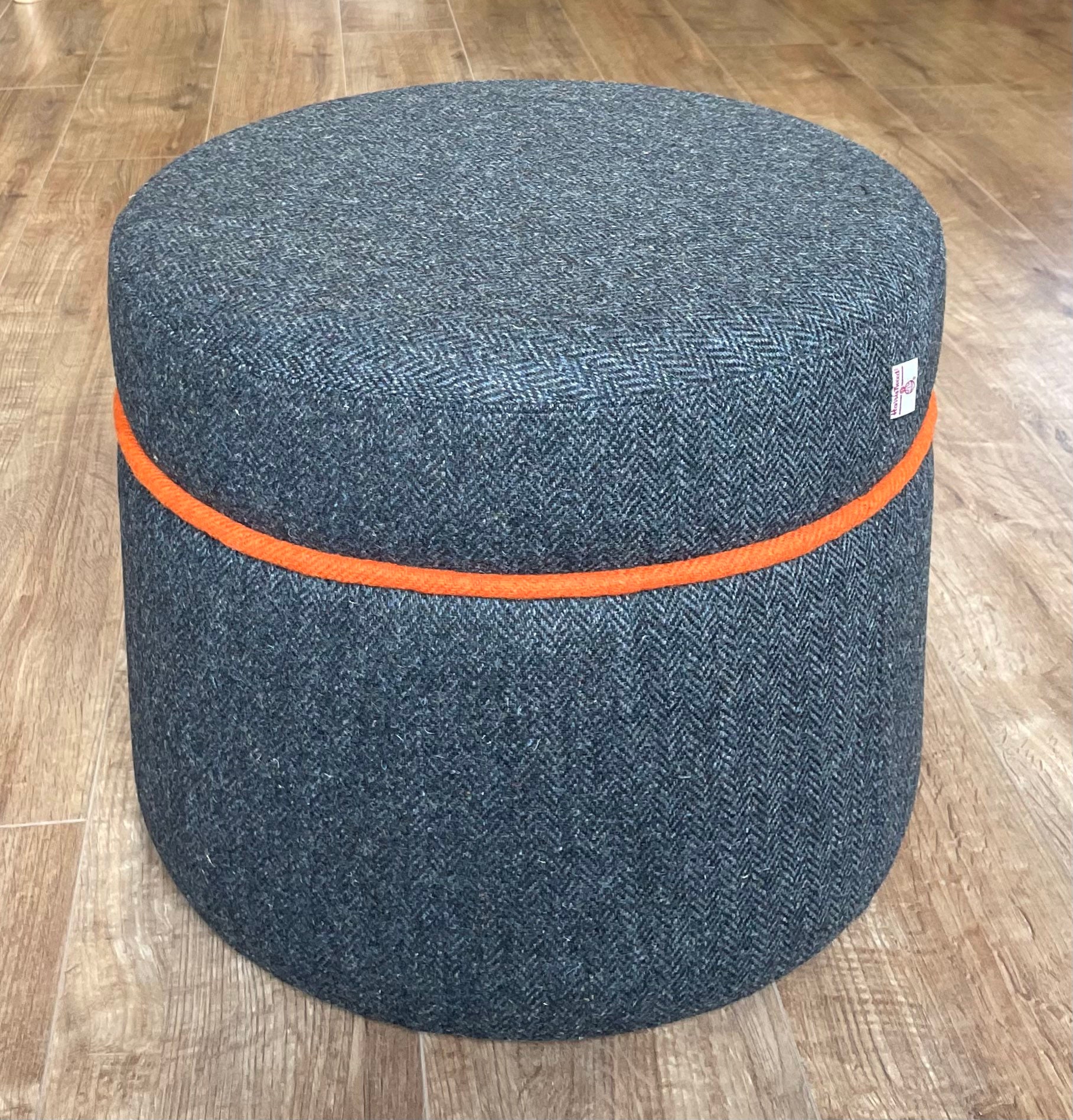 Green Harris Tweed Wide Round Footstool with Light Wooden Legs. – Mini  Cottage Creations