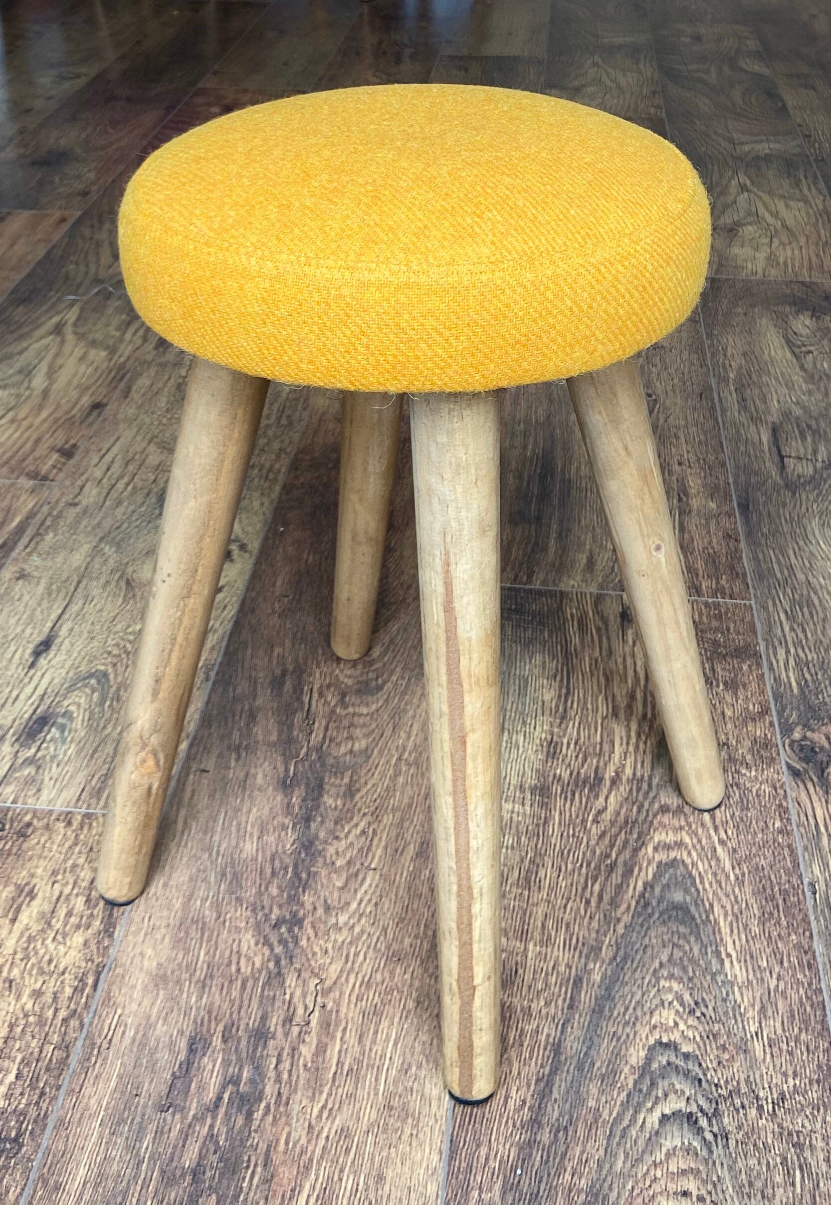 Harris Tweed Dressing Table Stool Yellow With Rustic Wooden Etsy UK