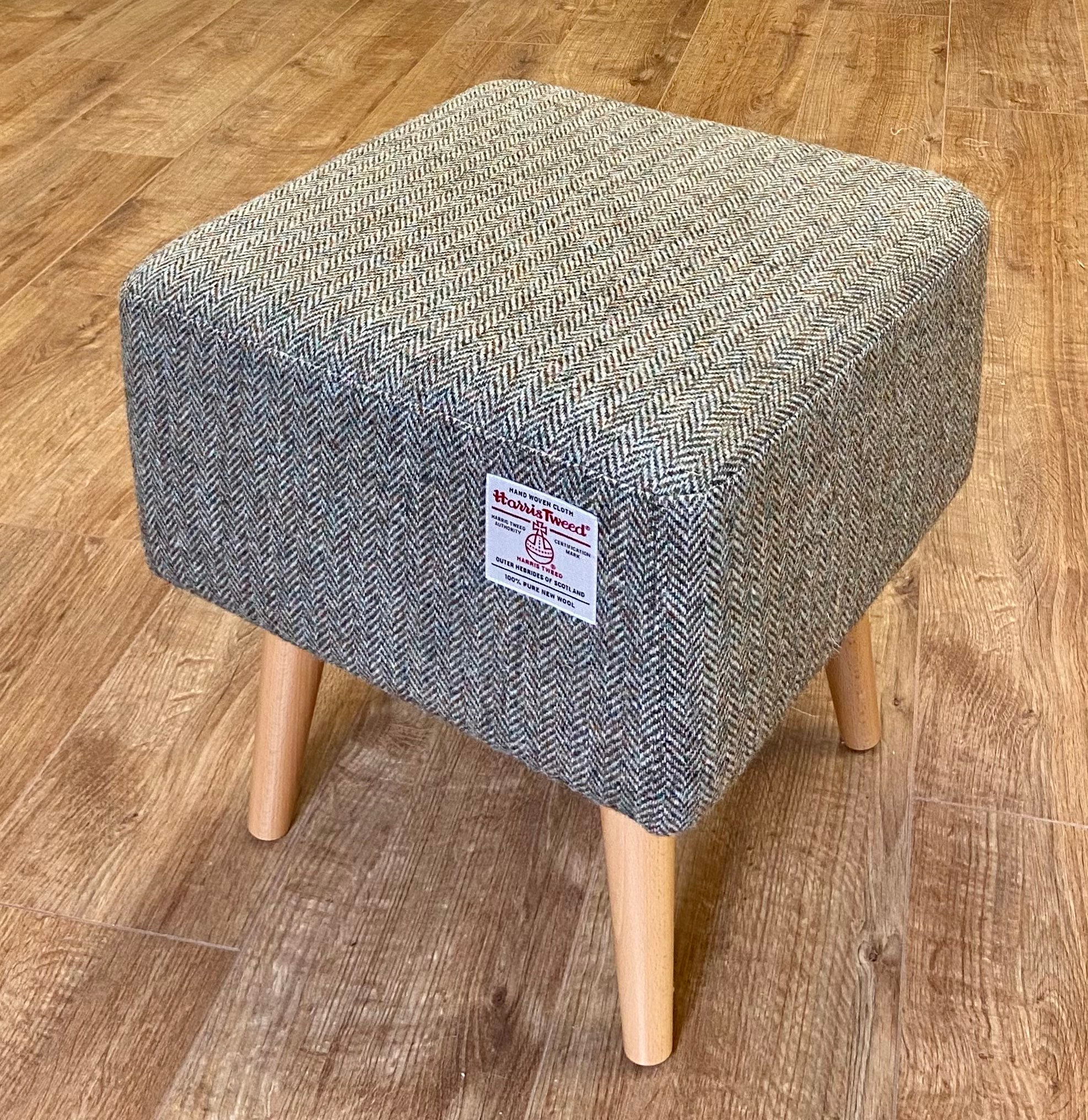 Large Square Footstool Light Brown Harris Tweed Varnished Etsy UK