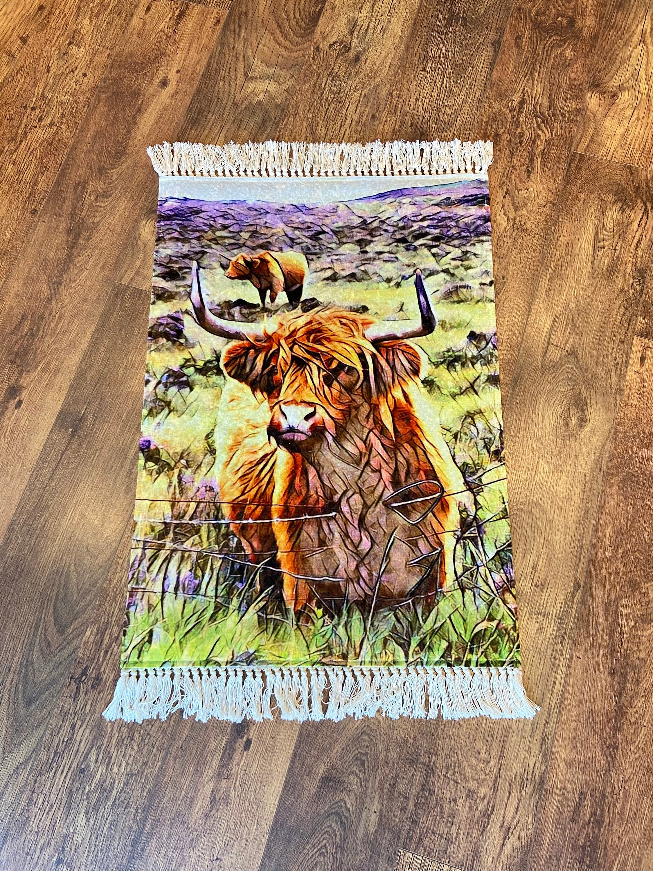 Highland Cow Fringe Rug Scottish Gifts Home Decor 105cm X Etsy