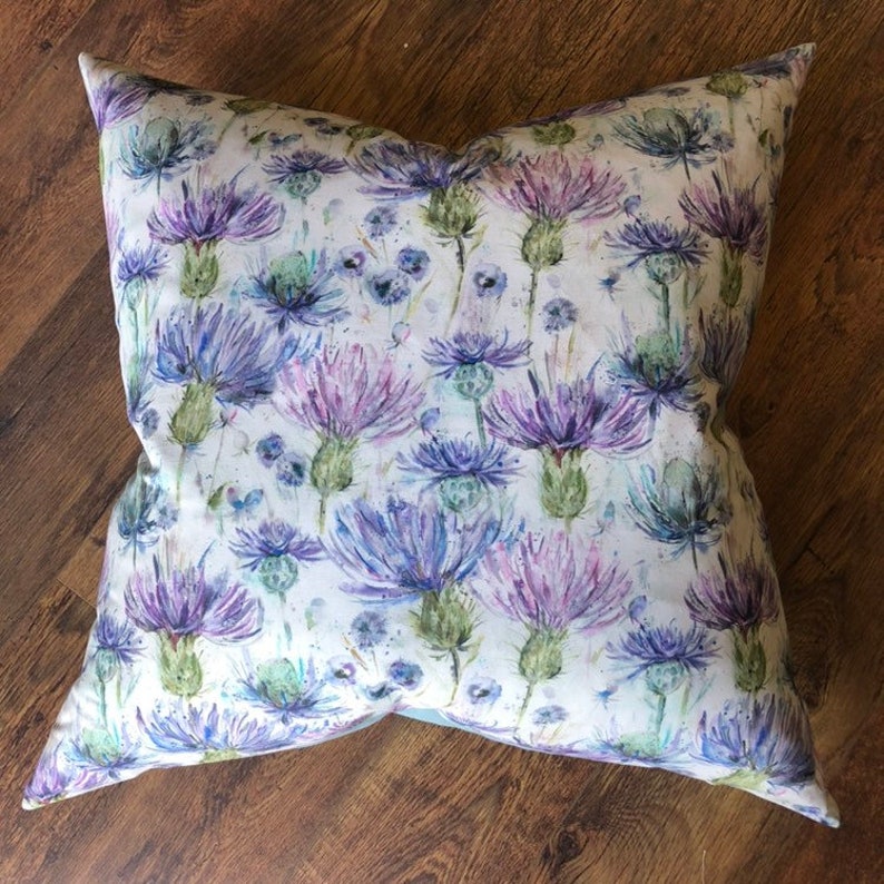 Watercolour Thistle with Duck Egg Blue Back /& Feather Insert Floor Cushion