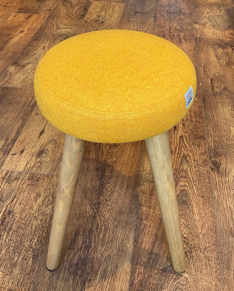 Harris Tweed Dressing Table Stool Yellow With Rustic Wooden Etsy UK