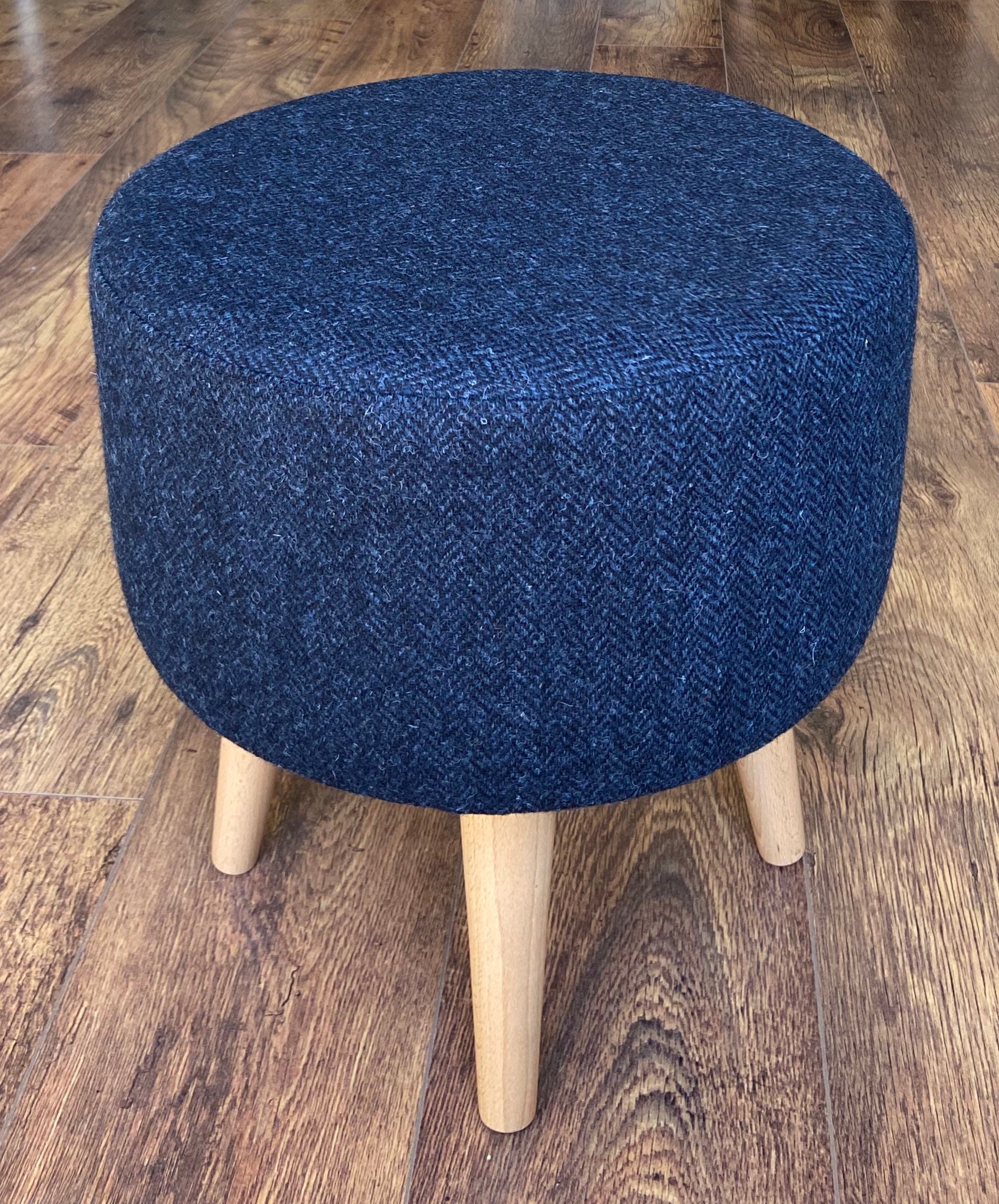 Navy Blue Harris Tweed Upholstered Footstool With Varnished - Etsy UK