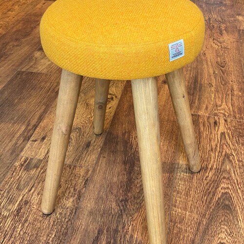 Harris Tweed Dressing Table Stool Yellow With Rustic Wooden Etsy UK