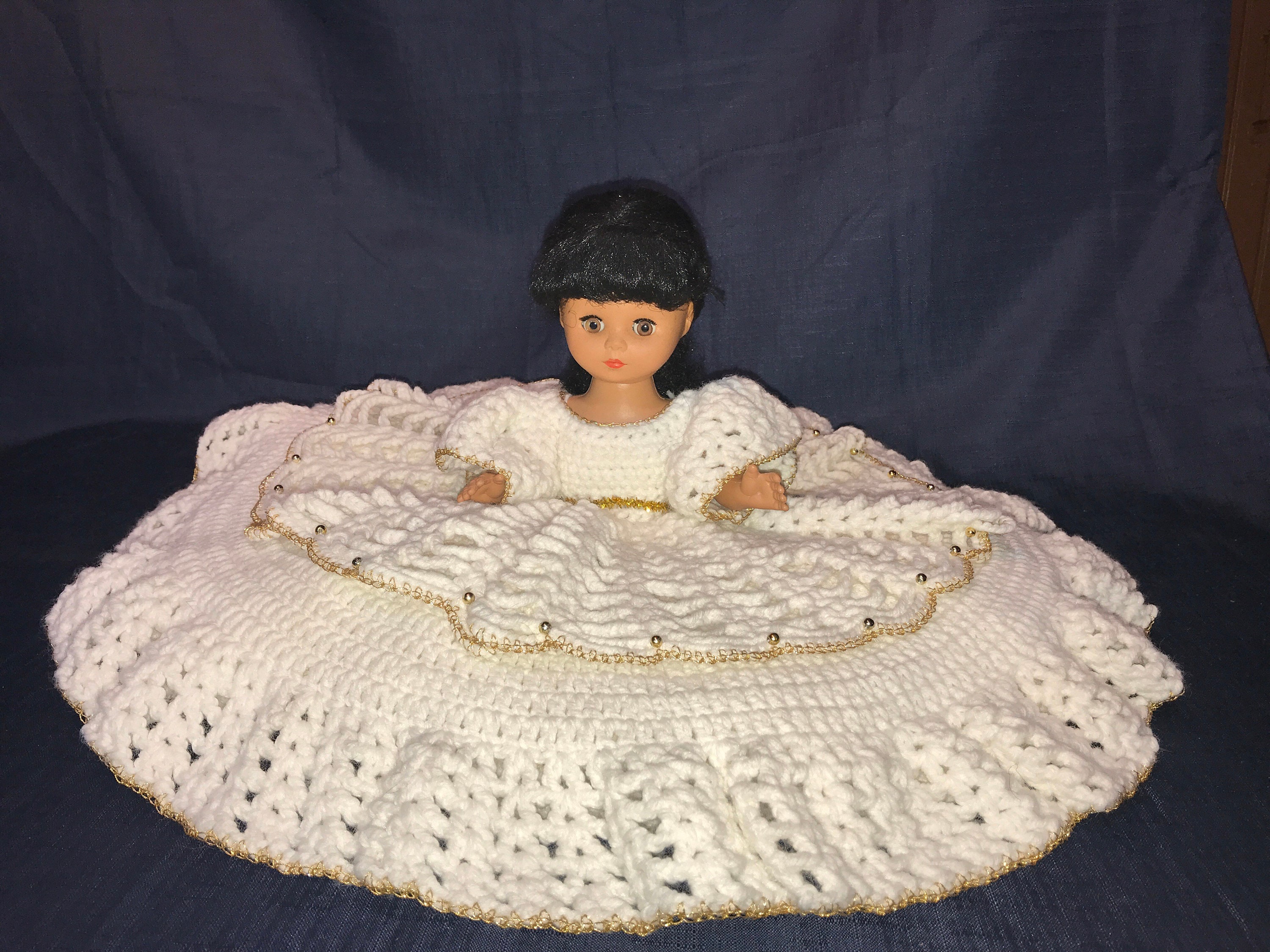 Vintage Crochet Bed Pillow Doll With Layered Ruffled Dress Etsy