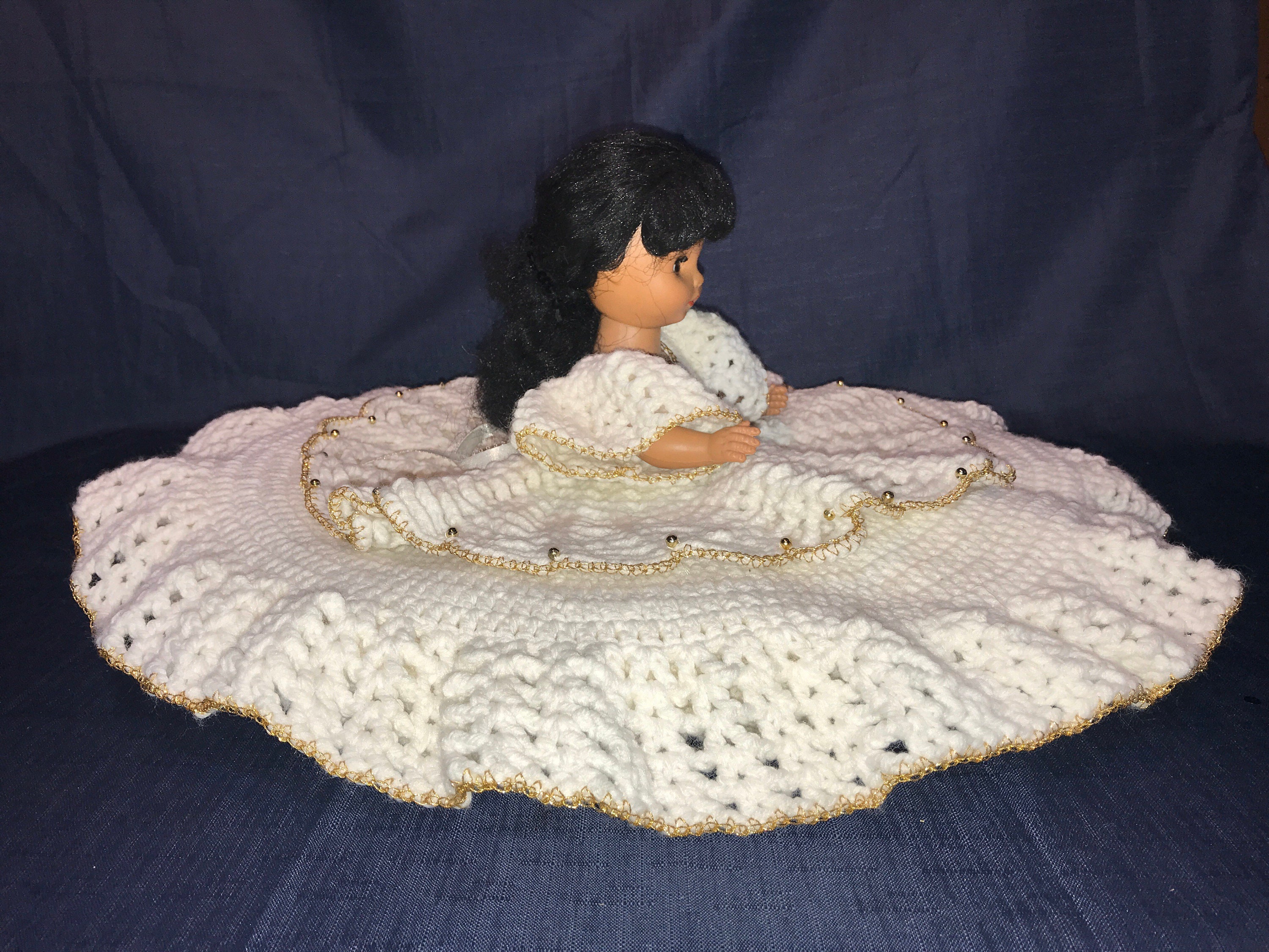 Vintage Crochet Bed Pillow Doll With Layered Ruffled Dress Etsy