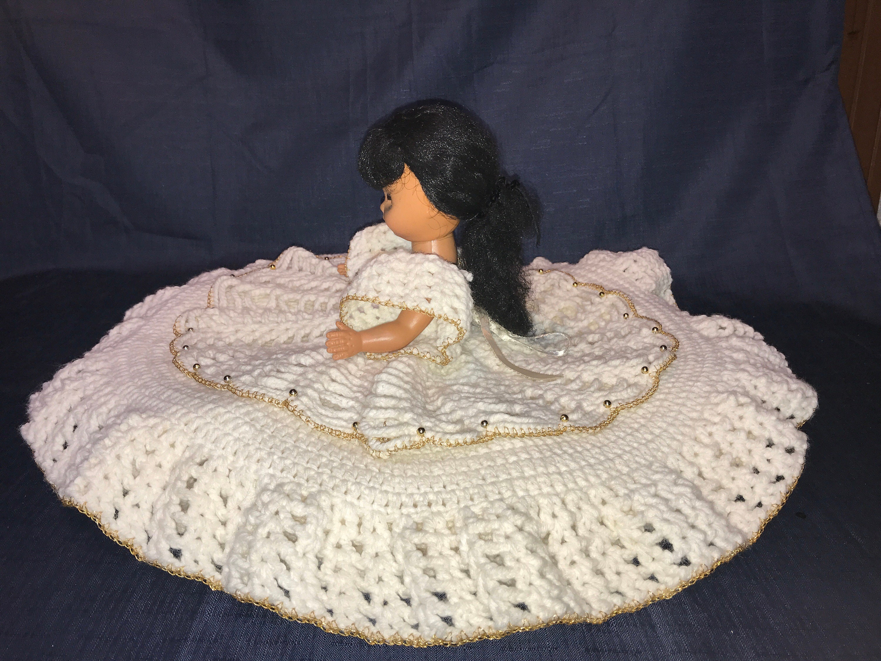 Vintage Crochet Bed Pillow Doll With Layered Ruffled Dress Etsy