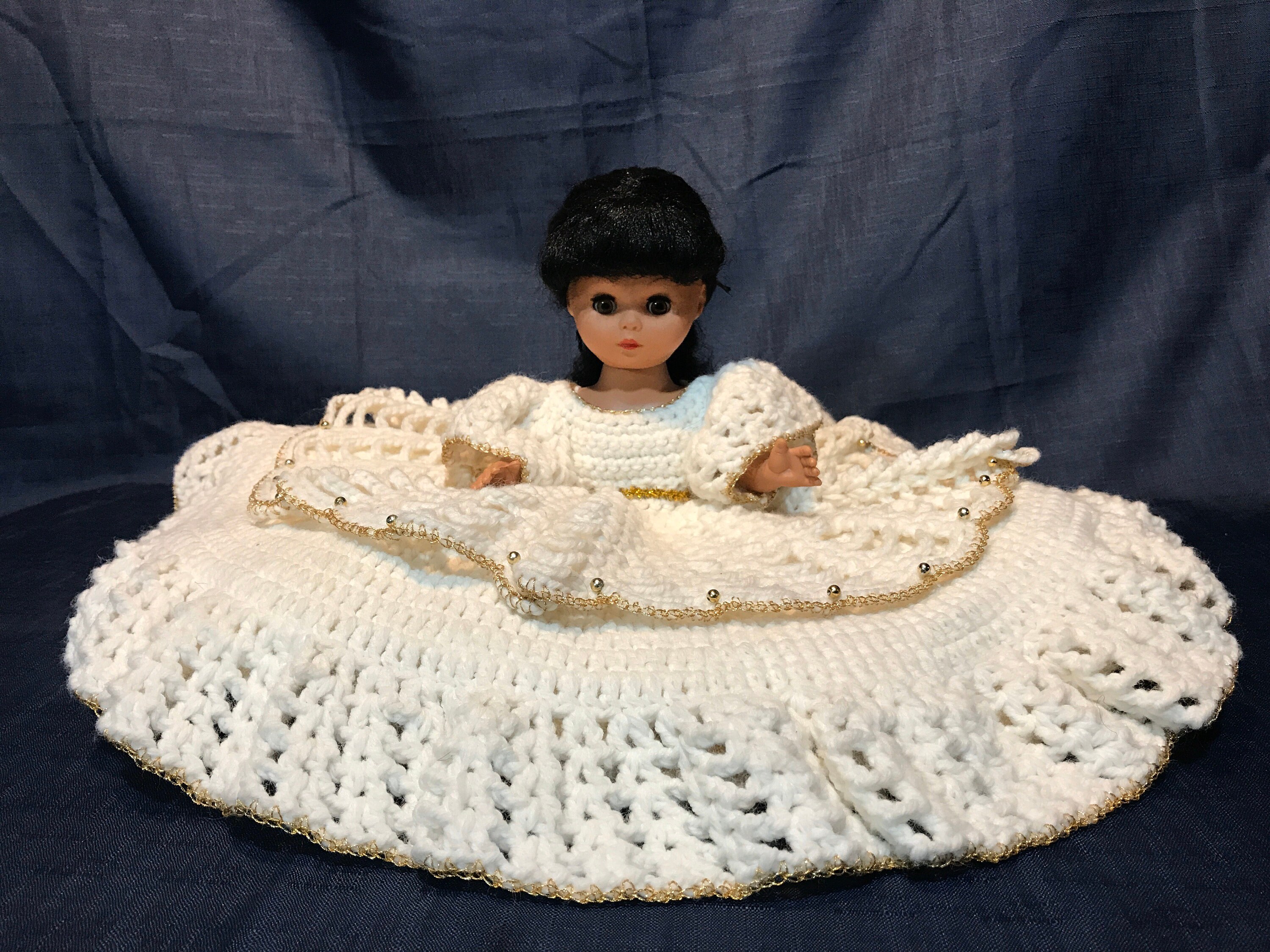Vintage Crochet Bed Pillow Doll With Layered Ruffled Dress Etsy