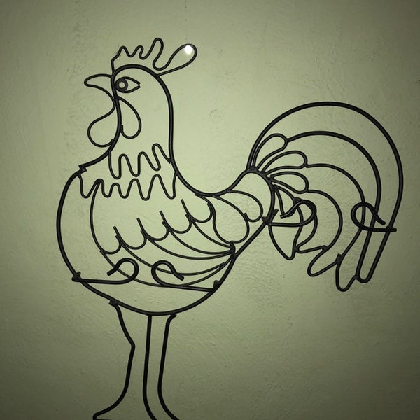 Wrought Iron 2 Plate Display Rack - Wall Hanging Rooster Folk Art Country