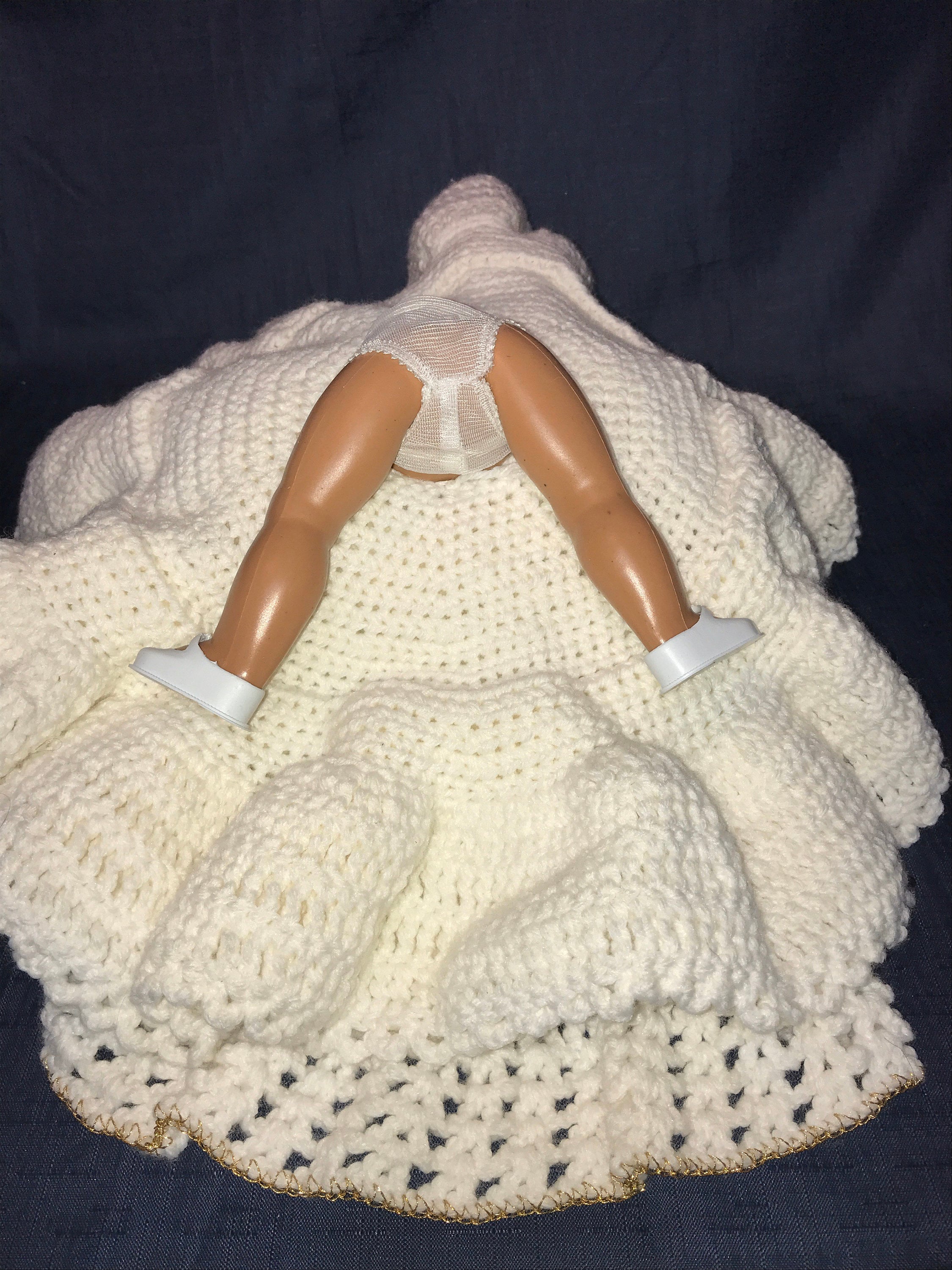 Vintage Crochet Bed Pillow Doll With Layered Ruffled Dress Etsy