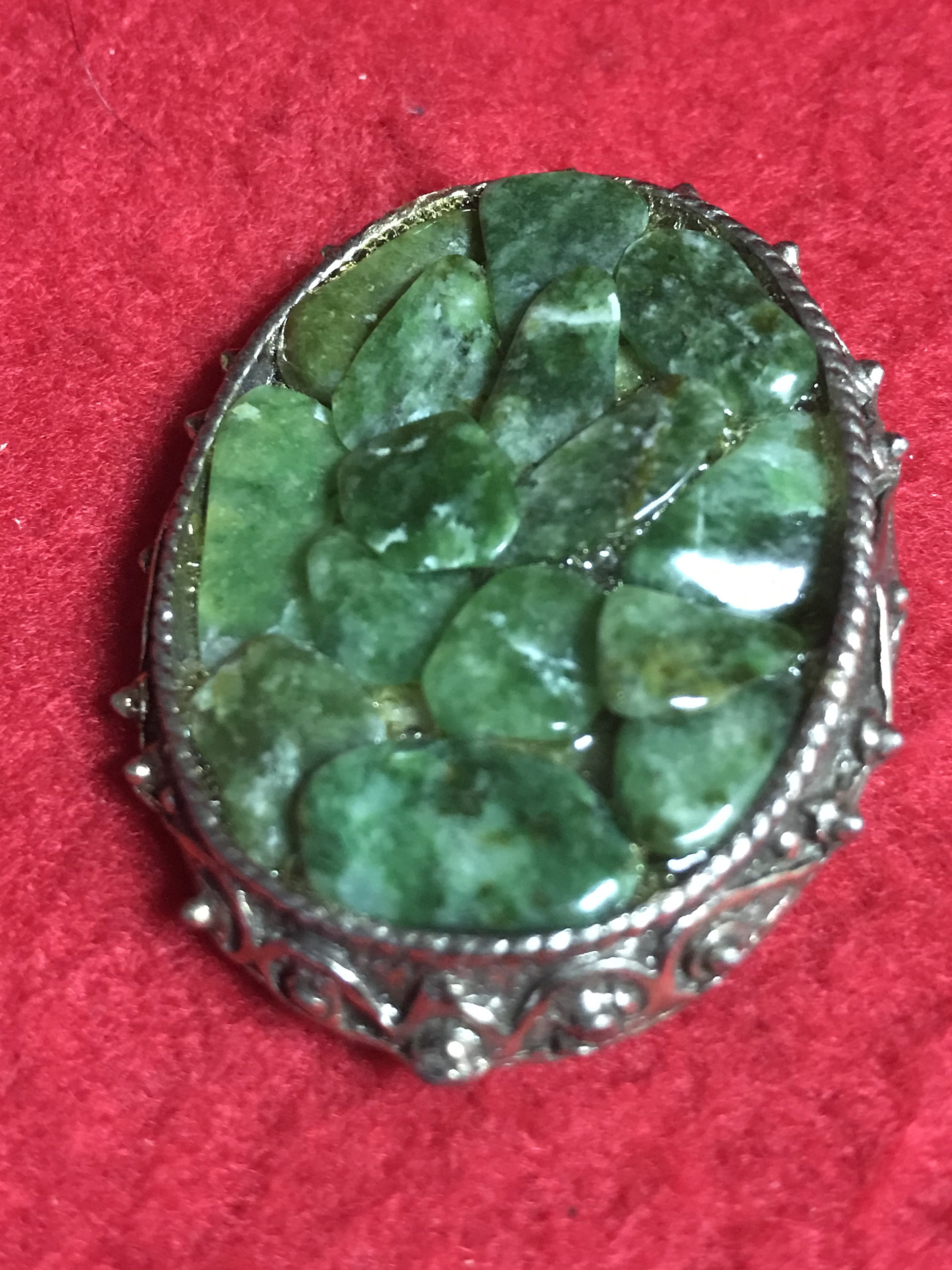 Crushed Green JADE Stone Jewery Set Brooch Bracelet | Etsy