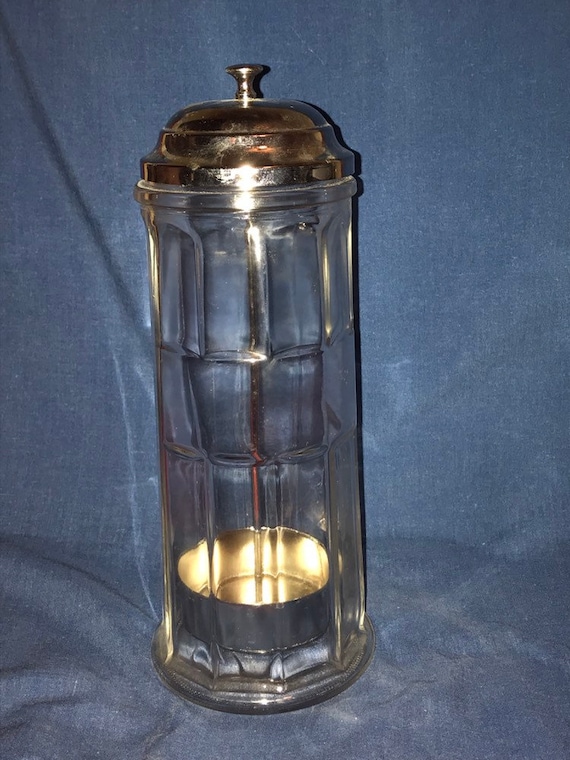 Vintage Gemco Glass Straw Holder Dispenser with Metal Lid Etsy