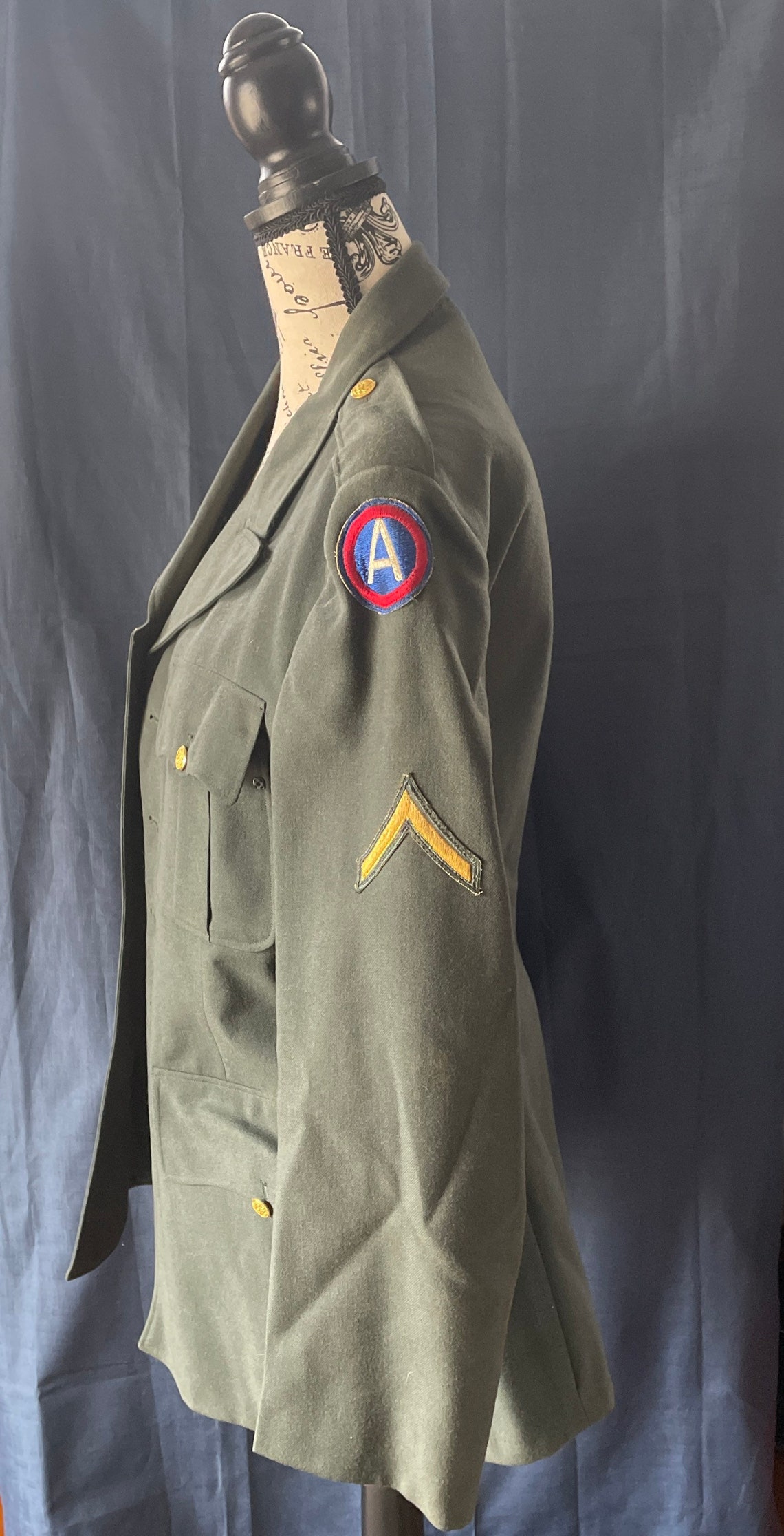 Army Military Dress Jacket With Patches Private Stripe Etsy