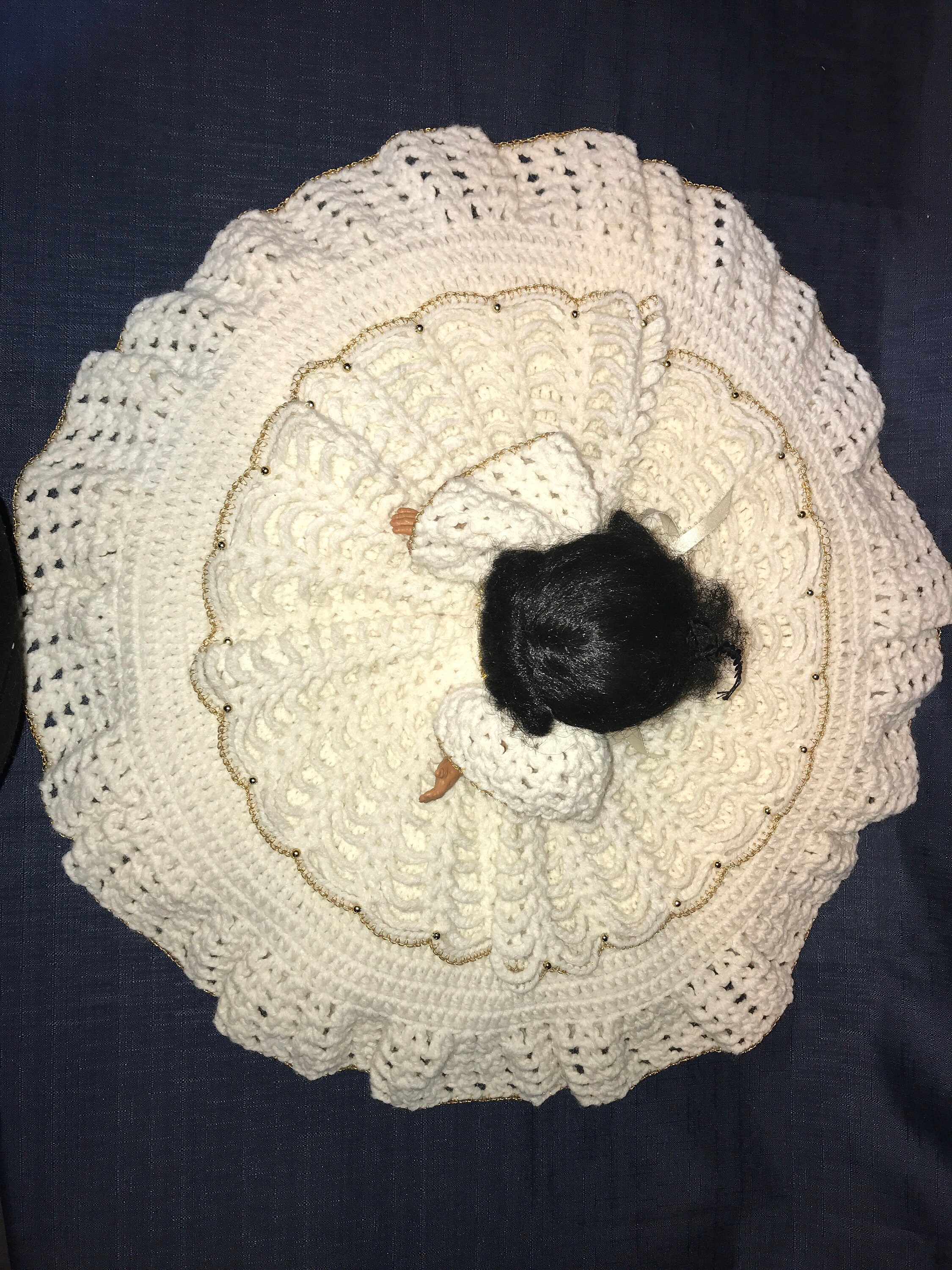 Vintage Crochet Bed Pillow Doll With Layered Ruffled Dress Etsy