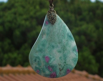 Ruby in fuchsite pendant with bronze bail