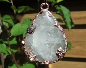 Milky quartz pendant / Electroformed copper / Free Copper Chain