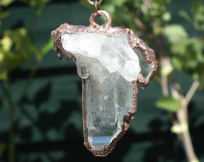 Electroformed copper Arkansas quartz  necklace