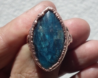 Blue Apatite ring / Electroformed  Copper