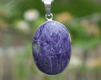 Charoite pendant in sterling silver setting / Charoite Jewelry