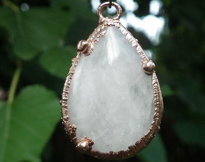 Electroformed copper Rose quartz pendant // Free Copper Snake Chain