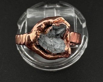 Electroformed Copper Herkimer Diamond Ring Raw Quartz Artisan Handmade Bohemian Statement Jewelry