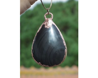 Rainbow obsidian necklace // Electroformed copper