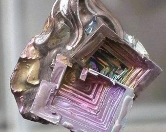 Bismuth pendant with silverplated bail, bismuth crystal, bismuth jewelry