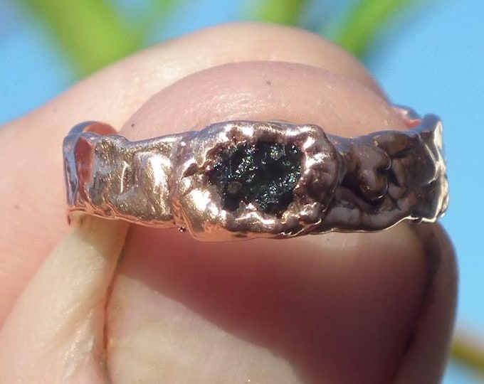 Moldavite ring / Electroformed Copper
