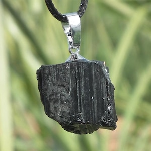 Raw black tourmaline necklace // Wax chain