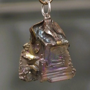 Bismuth crystal necklace with silverplated bail