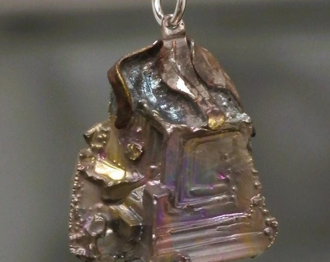 Bismuth crystal necklace with silverplated bail