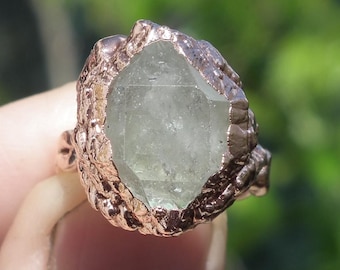 Herkimer diamond ring / Electroformed Copper