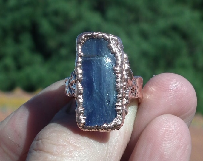 Blue kyanite ring large / Electroformed  copper