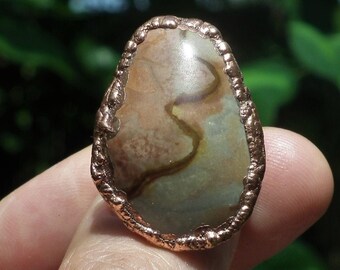 Electroformed  copper Polychrome jasper Ring