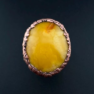 Electroformed Baltic Amber Copper Ring Size 9.5 Handmade Bohemian Artisan Spiritual Jewelry