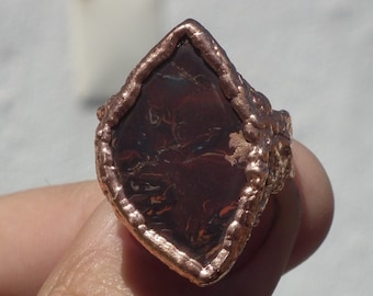 Electroformed copper koroit boulder opal ring