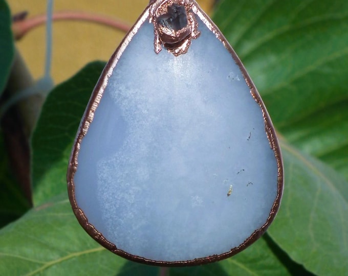 Blue lace agate necklace with Celestite / Electroformed copper // Free copper snake chain