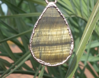 Tigers eye necklace Electroformed copper
