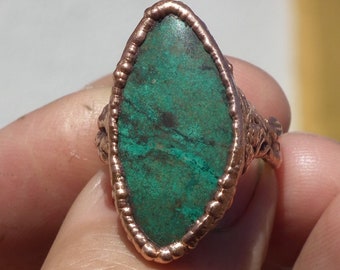 Chrysocolla ring / Electroformed  Copper ring