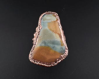 Electroformed Copper Polychrome Jasper Ring | Natural Gemstone Spiritual Jewelry Unique Handmade Gift