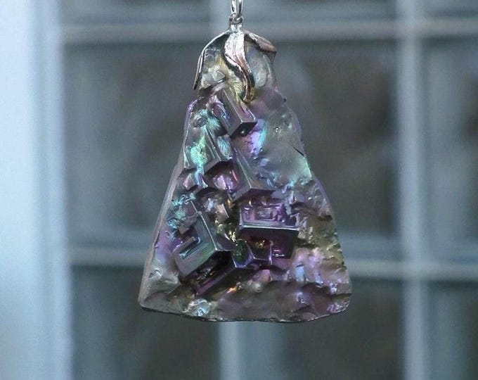 Bismuth crystal pendant with silverplated bail