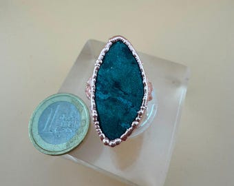 Chrysocolla Electroformed Copper Ring Size 8.75 | Handcrafted Boho Statement Gemstone Jewelry Unisex