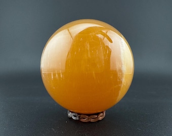 Honey Calcite Crystal Ball Sphere | Polished Golden Yellow Stone Orb for Healing Meditation Altar
