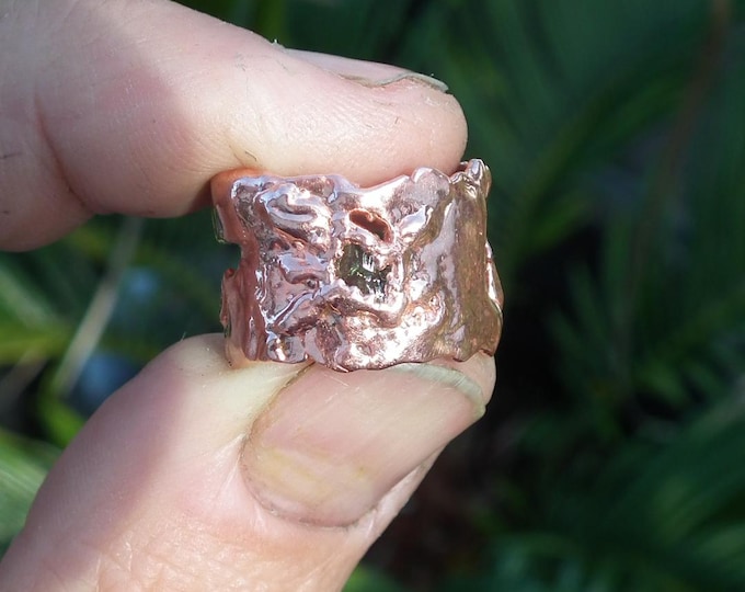 Moldavite ring / Electroformed Copper