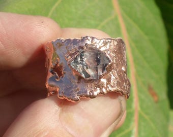 Electroformed  Copper Herkimer diamond ring