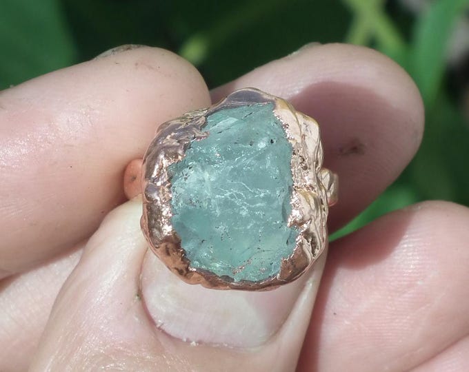 Electroformed  Copper celestite ring / Rough celestite