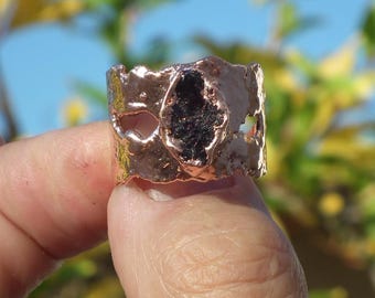 Raw garnet ring / Electroformed Copper