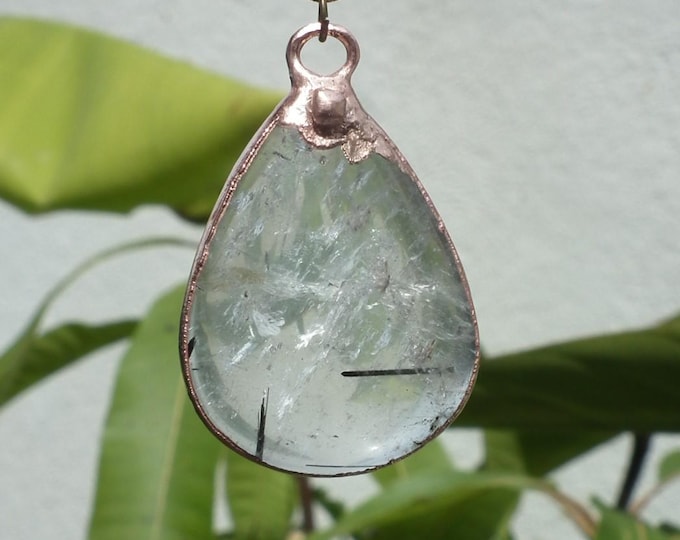 Electroformed copper Rutilated quartz pendant