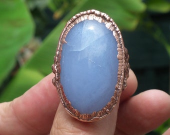 Electroformed  Copper  Blue lace agate ring